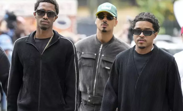 From left, King Combs, Quincy Brown and Justin Dior Combs arrive at Manhattan federal court, Tuesday, Sept. 17, 2024, in New York. (AP Photo/Seth Wenig)