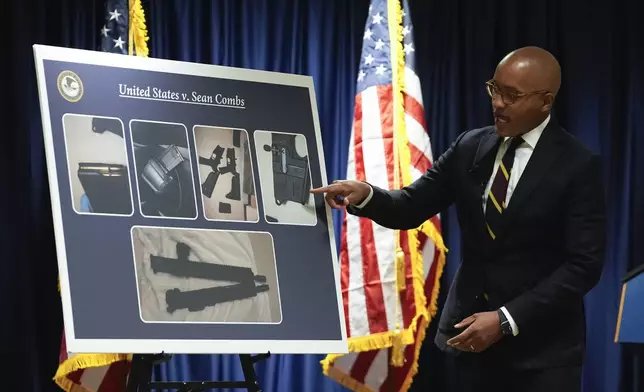 U.S. Attorney Damian Williams speaks about federal sex trafficking and racketeering charges against Sean "Diddy" Combs during a news conference, Tuesday, Sept. 17, 2024, in New York. (AP Photo/Pamela Smith)