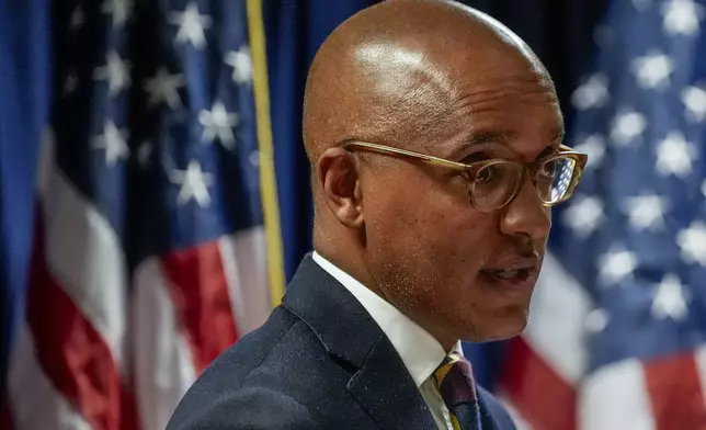 U.S. Attorney Damian Williams speaks about federal sex trafficking and racketeering charges against Sean "Diddy" Combs during a news conference, Tuesday, Sept. 17, 2024, in New York. (AP Photo/Pamela Smith)