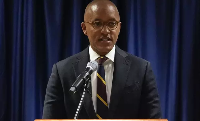 U.S. Attorney Damian Williams speaks about federal sex trafficking and racketeering charges against Sean "Diddy" Combs during a news conference, Tuesday, Sept. 17, 2024, in New York. (AP Photo/Pamela Smith)