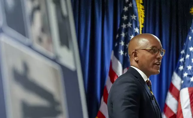 U.S. Attorney Damian Williams speaks about federal sex trafficking and racketeering charges against Sean "Diddy" Combs during a news conference, Tuesday, Sept. 17, 2024, in New York. (AP Photo/Pamela Smith)