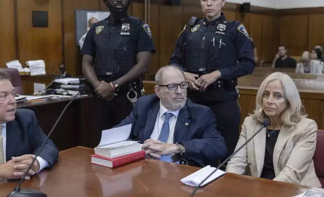 Harvey Weinstein, center, appears in criminal court in New York, Wednesday, Sept. 18, 2024. (Jeenah Moon/Pool Photo via AP)