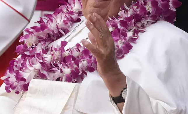 Pope Francis attends an interreligious meeting with young people at the Catholic Junior College in Singapore, Friday, Sept. 13, 2024. Pope Francis is wrapping up his visit to Singapore by praising its tradition of interfaith harmony. (AP Photo/Gregorio Borgia)