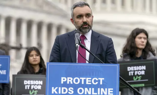 FILE - New Mexico Attorney General Raúl Torrez speaks during a rally to protect kids online on Capitol Hill in Washington, Wednesday, Jan. 31, 2024. (AP Photo/Jose Luis Magana, File)