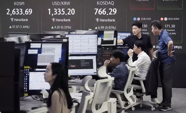 Currency traders watch monitors at the foreign exchange dealing room of the KEB Hana Bank headquarters in Seoul, South Korea, Thursday, Sept. 26, 2024. (AP Photo/Ahn Young-joon)