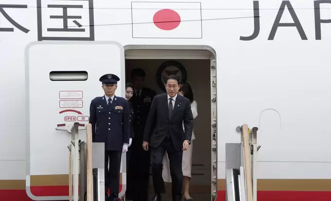 Japanese Prime Minister Fumio Kishida arrives at Seoul air base in Seongnam, South Korea, Friday, Sept. 6, 2024. (AP Photo/Ahn Young-joon)