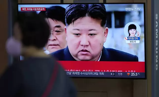 A TV screen shows an image of North Korean leader Kim Jong Un during a news program at the Seoul Railway Station in Seoul, South Korea, Friday, Sept. 13, 2024. (AP Photo/Lee Jin-man)