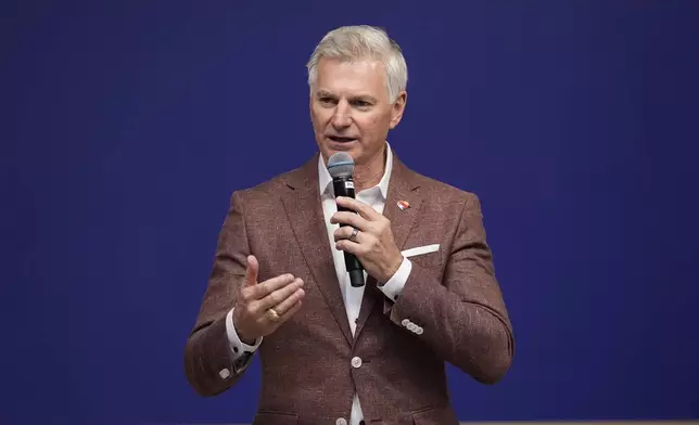 Southwest Airlines Bob Jordan responds to questions during a news conference at the company's headquarters in Dallas, Thursday, Sept. 26, 2024. (AP Photo/Tony Gutierrez)