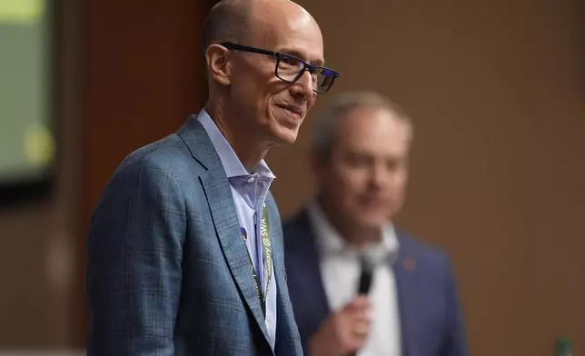 Southwest Airlines Andrew Watterson responds to questions during a news conference at the company's headquarters in Dallas, Thursday, Sept. 26, 2024. (AP Photo/Tony Gutierrez)