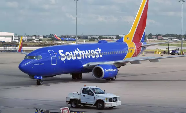 FILE - A Southwest Airlines plane moves to depart from Love Field in Dallas, July 25, 2024. (AP Photo/LM Otero, File)