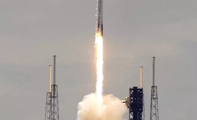 A SpaceX Falcon 9 rocket with a crew of two lifts off from launch pad 40 at the Cape Canaveral Space Force Station Saturday, Sept. 28, 2024 at Cape Canaveral, Fla. (AP Photo/John Raoux)