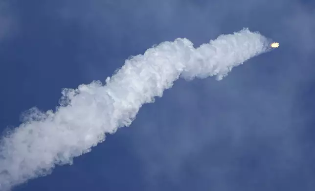 A SpaceX Falcon 9 rocket with a crew of two lifts off from launch pad 40 at the Cape Canaveral Space Force Station Saturday, Sept. 28, 2024 at Cape Canaveral, Fla. (AP Photo/John Raoux)