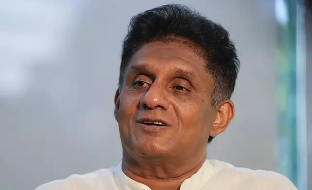 Opposition leader and the presidential candidate of United People's Power Sajith Premadasa speaks during an interview with The Associated Press in Colombo, Sri Lanka, Thursday, Sept. 12, 2024. (AP Photo/Eranga Jayawardena)