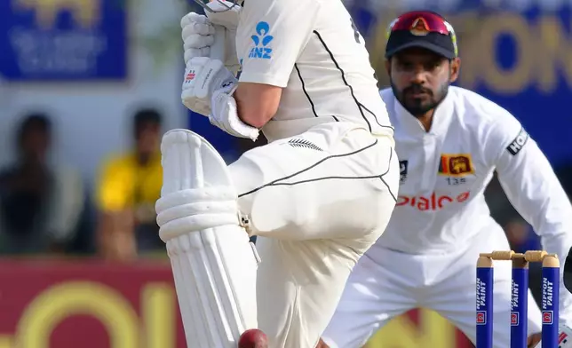 New Zealand's Kane Williamson bats on the second day of the first cricket test match between New Zealand and Sri Lanka in Galle, Sri Lanka, Thursday, Sept. 19, 2024. (AP Photo/Viraj Kothalawala)