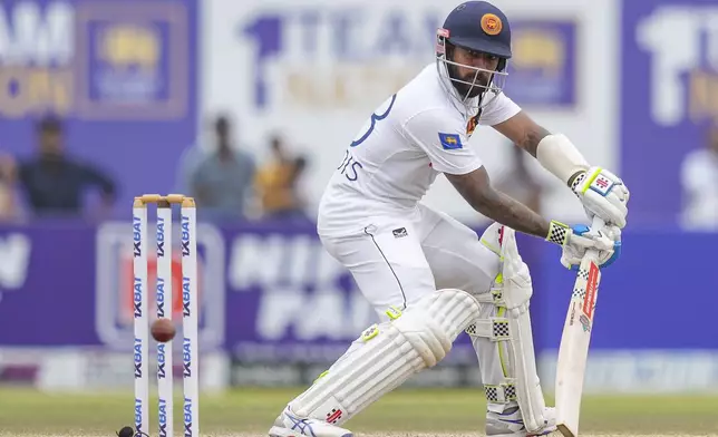 Sri Lanka's Kusal Mendis plays a shot during the day two of the first test cricket match between Sri Lanka and New Zealand in Galle, Sri Lanka, Friday, Sept. 27, 2024. (AP Photo/Eranga Jayawardena)