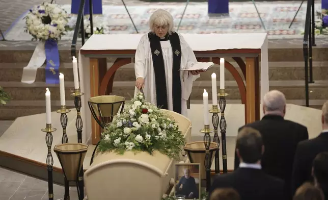 The funeral service of Swedish soccer manager Sven-Goran Eriksson at Fryksände church in Torsby, Sweden, Friday Sept. 13, 2024. (Adam Ihse/TT News Agency via AP)