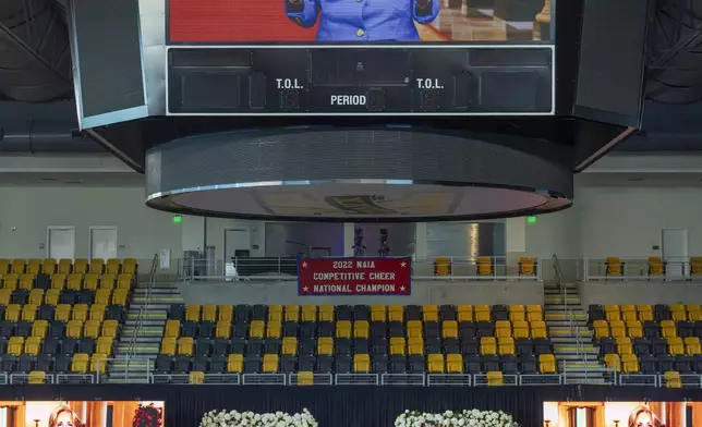 First lady Jill Biden pays a video tribute to Sybil Haydel Morial at Xavier University of Louisiana during a Celebration of Life for Morial, Monday, Sept. 23, 2024, in New Orleans. (Chris Granger/The Times-Picayune/The New Orleans Advocate via AP)