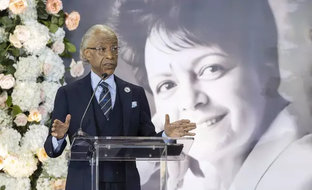 Reverend Al Sharpton, founder and CEO of National Action Network, talks about his memories of Sybil Haydel Morial during a Celebration of Life for Morial at Xavier University of Louisiana, Monday, Sept. 23, 2024, in New Orleans. (Chris Granger/The Times-Picayune/The New Orleans Advocate via AP)