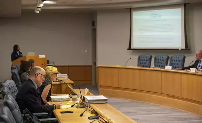 Amber Bay, Former OceanGate Director of Administration testifies about the OceanGate Waiver and Release of Liability Agreement at the Titan marine board of investigation hearing inside the Charleston County Council Chambers Tuesday, Sept. 24, 2024, in North Charleston, S.C. (Corey Connor via AP, Pool)