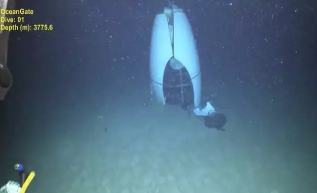 This June 2023 image provided by Pelagic Research Services shows remains of the Titan submersible on the floor of the Atlantic Ocean. (Pelagic Research Services via AP)