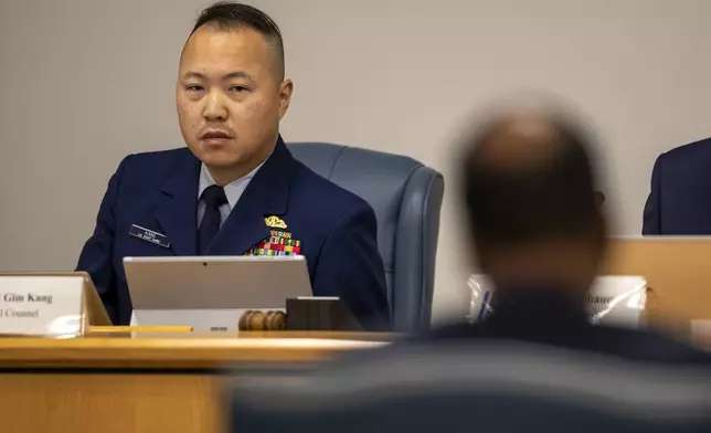 Gim Kang, special counsel for the Coast Guard's Titan Submersible Marine Board of Investigation, listens during the formal hearing inside the Charleston County Council Chambers, Monday, Sept. 23, 2024, in North Charleston, S.C. (Laura Bilson/The Post And Courier via AP, Pool)