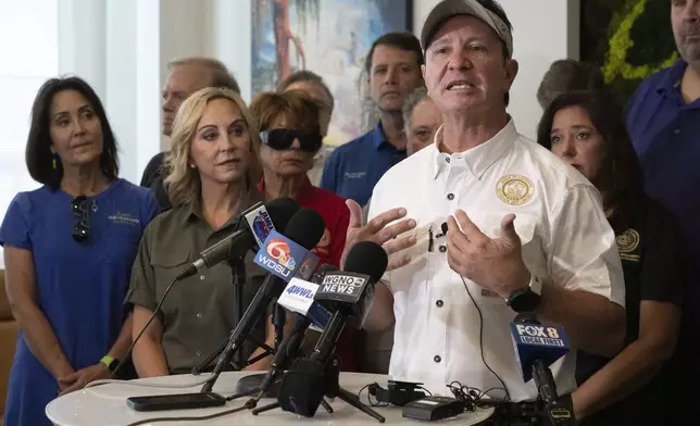 Louisiana Gov. Jeff Landry speaks about the impacts of Hurricane Francine during a meeting at New Orleans International Airport, Friday, Sept. 13, 2024, in Kenner, La. (Hilary Scheinuk/The Advocate via AP, Pool)