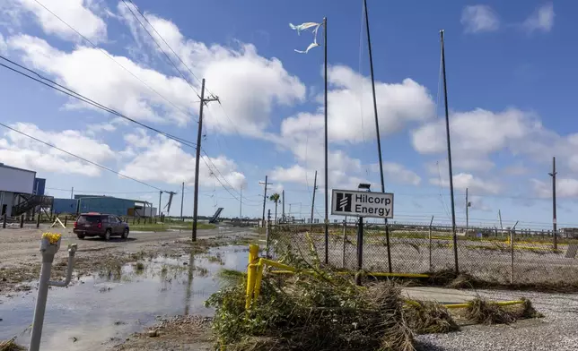 Little Caillou Fire Department staff take initial surveys of the damage from Hurricane Francine at the end of Highway 57 in the southern most point of Terrebonne Parish, La., Thursday, Sept. 12, 2024. (Chris Granger/The Times-Picayune/The New Orleans Advocate via AP)