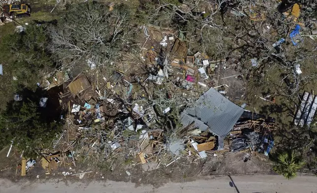 Destruction is seen in the aftermath of Hurricane Helene, in Horseshoe Beach, Fla., Saturday, Sept. 28, 2024. (AP Photo/Stephen Smith)