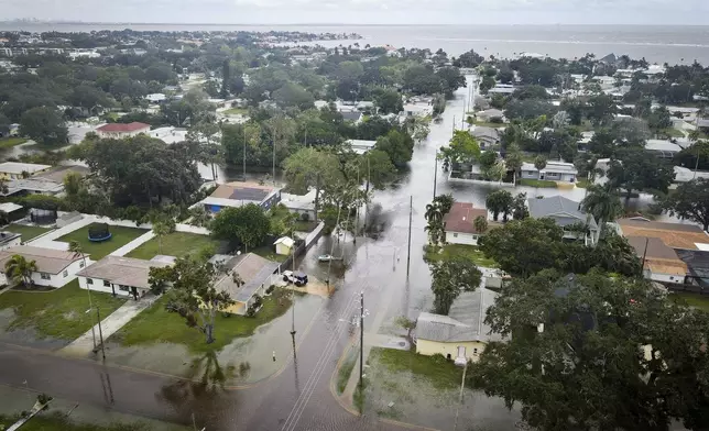 Flooded streets after the Hurricane Helene are seen in Madeira Beach, Fla.,Thursday, Sept. 26, 2024. (Max Chesnes/Tampa Bay Times via AP)