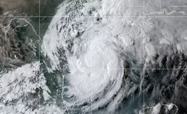 This National Oceanic and Atmospheric Administration satellite image taken at 7:10pm ET shows Hurricane Francine in the Gulf of Mexico as it advances towards Louisiana on Tuesday, Sept. 10, 2024. (NOAA via AP)