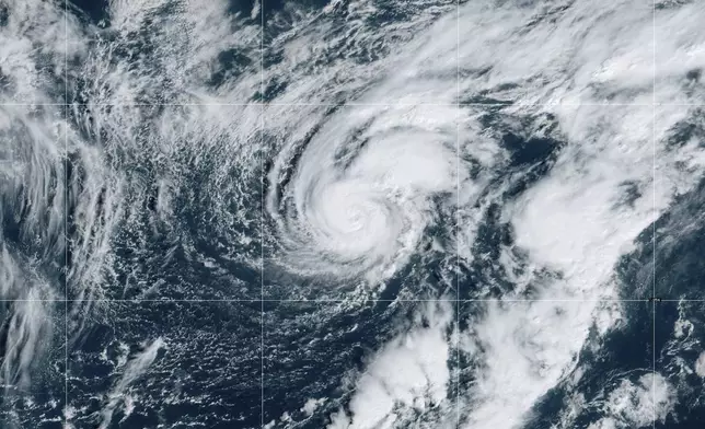 This satellite map provided by National Oceanic and Atmospheric Administration (NOAA) shows Hurricane Isaac on Friday, Sept. 27, 2024. (NOAA via AP)