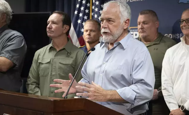 Meteorologist Jay Grymes speaks Wednesday, Sept. 11, 2024, in Baton Rouge, La., as the state of Louisiana prepares for Hurricane Francine's arrival. (Hilary Scheinuk/The Advocate via AP)