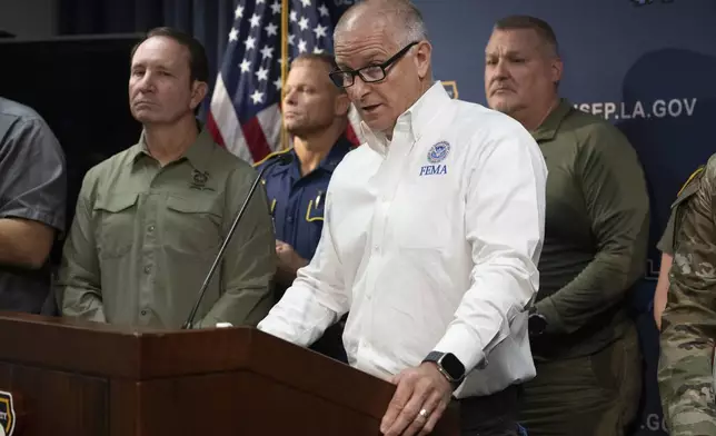 FEMA Region 6 Administrator Tony Robinson speaks Wednesday, Sept. 11, 2024, in Baton Rouge, La., as the state of Louisiana prepares for Hurricane Francine's arrival. (Hilary Scheinuk/The Advocate via AP)