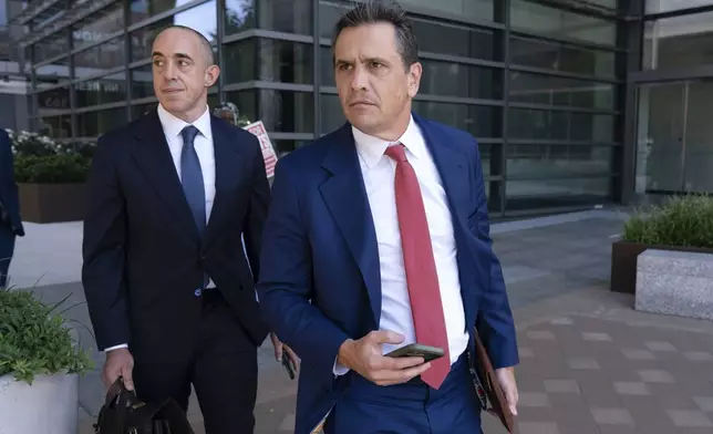 Former President Donald Trump attorneys Emil Bove, left, and Todd Blanche leave the U.S. Federal Courthouse, after a hearing, Thursday, Sep. 5, 2024, in Washington. A judge is hearing arguments about potential next steps in the federal election subversion prosecution of Donald Trump in the first hearing since the Supreme Court narrowed the case by ruling that former presidents are entitled to broad immunity from criminal charges. (AP Photo/Jose Luis Magana)