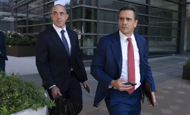 Former President Donald Trump attorneys Emil Bove, left, and Todd Blanche leave the U.S. Federal Courthouse, after a hearing, Thursday, Sep. 5, 2024, in Washington. A judge is hearing arguments about potential next steps in the federal election subversion prosecution of Donald Trump in the first hearing since the Supreme Court narrowed the case by ruling that former presidents are entitled to broad immunity from criminal charges. (AP Photo/Jose Luis Magana)