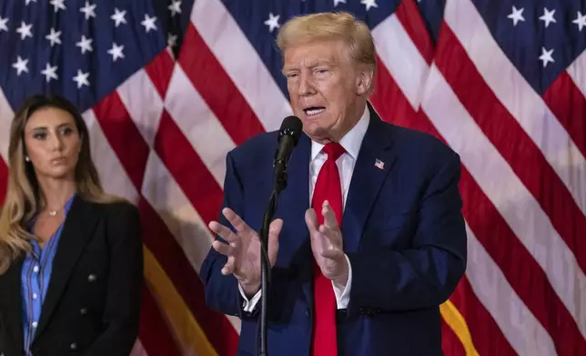 Republican presidential nominee former President Donald Trump speaks during a news conference held at Trump Tower, Friday, Sept., 6, 2024 in New York. (AP Photo/Stefan Jeremiah)