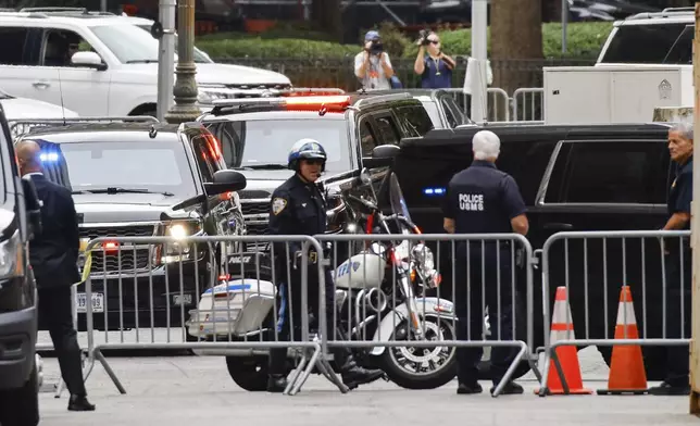 Former President Donald Trump's motorcade arrives to the New York Federal Court, Friday, Sept. 6, 2024, in New York. (AP Photo/Eduardo Munoz Alvarez)