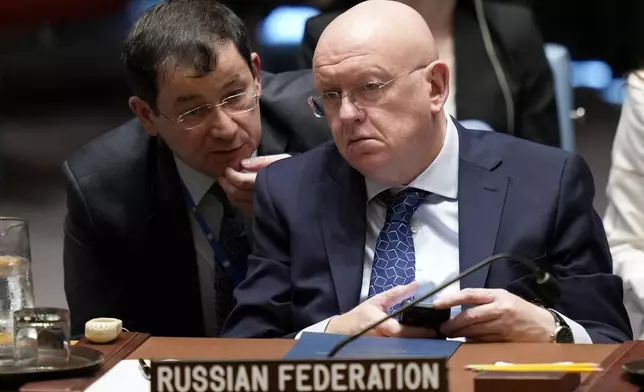 Vasily Nebenzya, Russian Ambassador to the United Nations, attends a Security Council meeting, Tuesday, Sept. 24, 2024, at UN headquarters. (AP Photo/Seth Wenig)