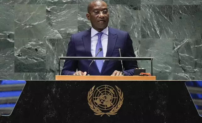 Congo's Deputy Prime Minister Guylain Nyembo Mbwizya speaks to the United Nations General Assembly during Summit of the Future, Sunday, Sept. 22, 2024 at U.N. headquarters. (AP Photo/Frank Franklin II)