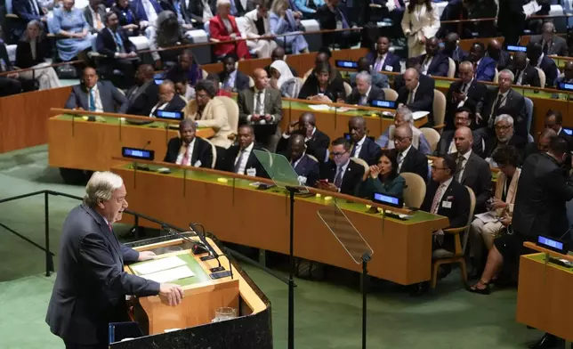 United Nations Secretary-General António Guterres addresses the 79th session of the United Nations General Assembly at United Nations headquarters, Tuesday, Sept. 24, 2024. (AP Photo/Seth Wenig)