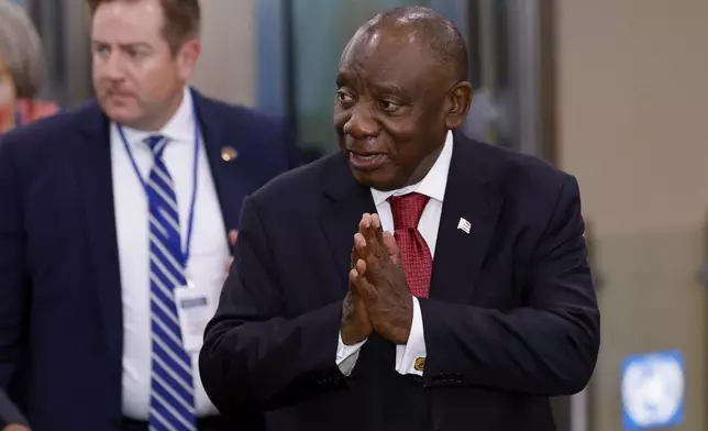 Cyril Ramaphosa, President of South Africa, arrives for the 79th session of the United Nations General Assembly, Tuesday, Sept. 24, 2024, at UN headquarters. (AP Photo/Stefan Jeremiah)