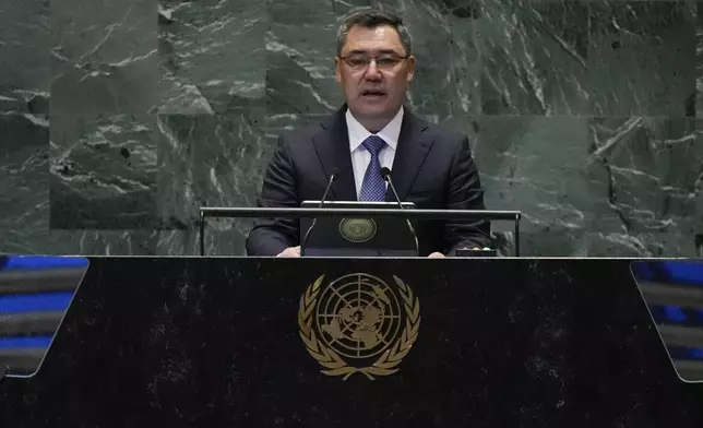 Kyrgyz President Sadyr Japarov speaks to the United Nations General Assembly during the Summit for the Future, Sunday, Sept. 22, 2024 at U.N. headquarters. (AP Photo/Frank Franklin II)