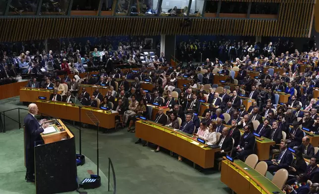 United States President Joe Biden addresses the 79th session of the United Nations General Assembly, Tuesday, Sept. 24, 2024, at UN headquarters. (AP Photo/Seth Wenig)