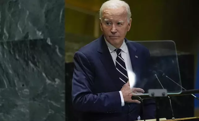 United States President Joe Biden addresses the 79th session of the United Nations General Assembly, Tuesday, Sept. 24, 2024, at UN headquarters. (AP Photo/Julia Demaree Nikhinson)