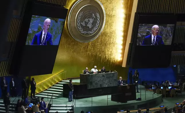 United States President Joe Biden addresses the 79th session of the United Nations General Assembly, Tuesday, Sept. 24, 2024, at UN headquarters. (AP Photo/Julia Demaree Nikhinson)