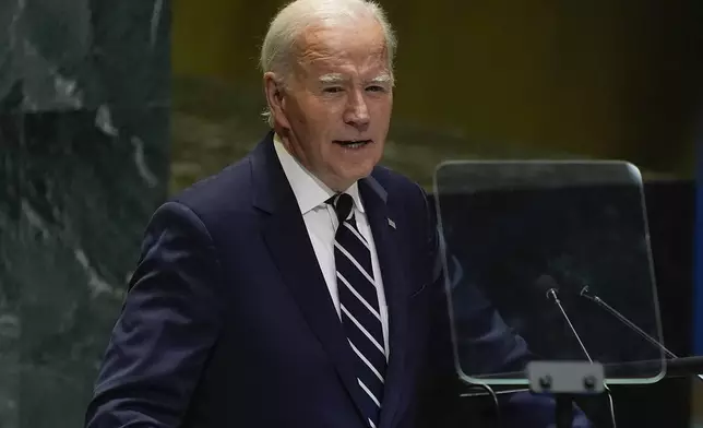 United States President Joe Biden addresses the 79th session of the United Nations General Assembly, Tuesday, Sept. 24, 2024, at UN headquarters. (AP Photo/Julia Demaree Nikhinson)