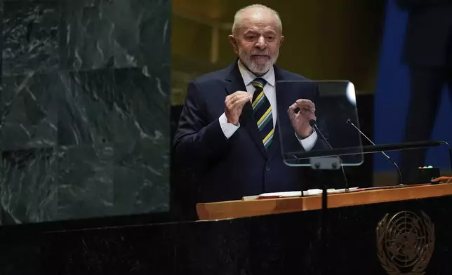 Brazil's President Luiz Inacio Lula da Silva addresses the 79th session of the United Nations General Assembly, Tuesday, Sept. 24, 2024, at the UN headquarters. (AP Photo/Julia Demaree Nikhinson)