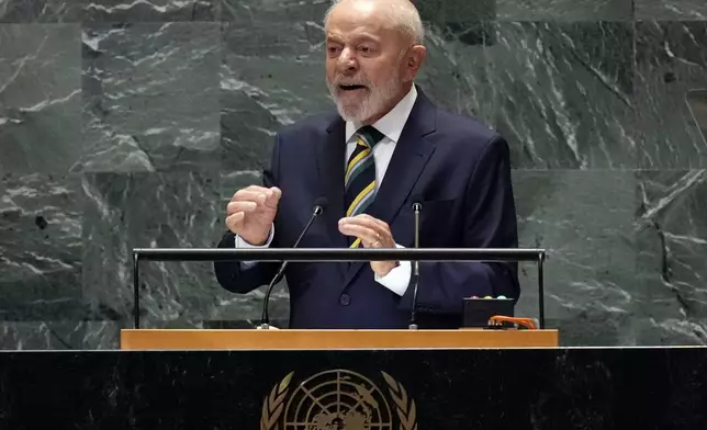 Brazil President Luiz Inacio Lula da Silva addresses the 79th session of the United Nations General Assembly, Tuesday, Sept. 24, 2024. (AP Photo/Richard Drew)