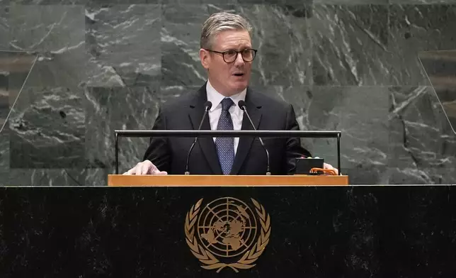 British Prime Minister Keir Starmer addresses the 79th session of the United Nations General Assembly, Thursday, Sept. 26, 2024 at the United Nations. (AP Photo/Pamela Smith)