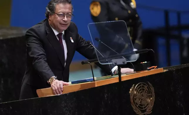 Gustavo Petro, President of Colombia, addresses the 79th session of the United Nations General Assembly at United Nations headquarters, Tuesday, Sept. 24, 2024. (AP Photo/Seth Wenig)